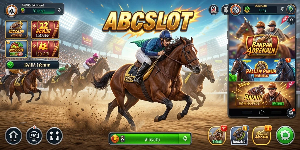 Screenshot gameplay balapan di ABCSLOT dengan mobil kencang.