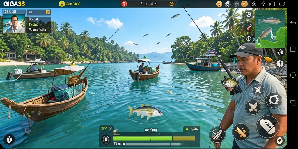 Screenshot GIGA33 menampilkan gameplay memancing yang seru dan mendebarkan.