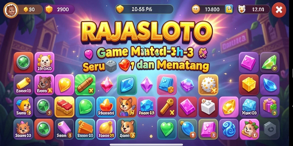 Tampilkan gameplay menarik dari RAJASLOTO, game Match-3 yang seru.