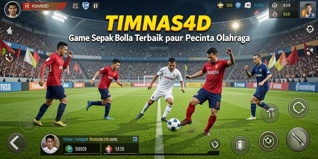 Screenshot utama dari gameplay TIMNAS4D yang menampilkan aksi sepak bola nyata.